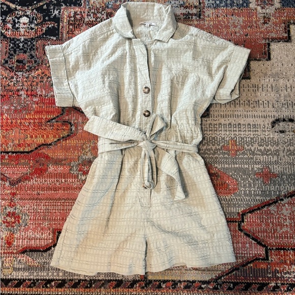 Madewell Seersucker Camp Romper in Ashen Sage XS - Picture 6 of 9